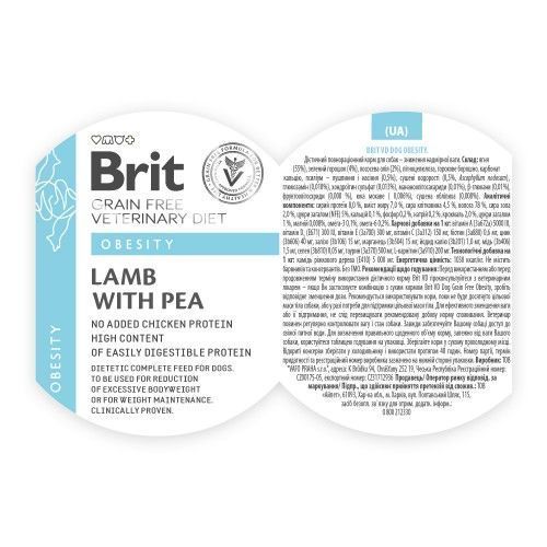 Влажный корм Brit Grain Free Veterinary Diets Obesity для собак при ожирении и избыточном весе с ягненком и зеленым горошком 4 100283/6115 фото