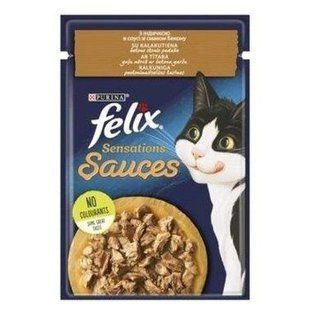Вологий корм FELIX Sensations Sauces для дорослих котів, шматочки в соусі, з індичкою, 85 г 7613039841686 фото