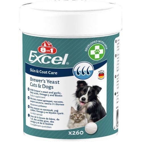 Витамины 8in1 Excel Brewers Yeast для собак и кошек пивные дрожжи с чесноком для кожи и шерсти 260 шт 661819 фото