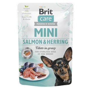 Корм вологий Brit Care Mini для дорослих собак мініатюрних порід філе з лососем та оселедцем в соусі 85 г 100219/4449/100914 фото