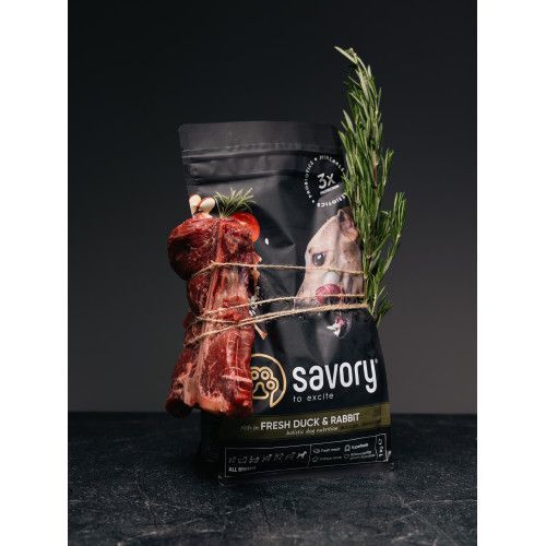 Корм сухой Savory Adult All Breeds Rich in Fresh Duck & Rabbit для собак всех пород со свежей уткой и кроликом 1 кг 30167 фото