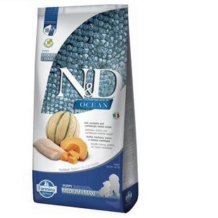 Беззерновий сухий корм Farmina N&D Grain Free Ocean Pumpkin для цуценят середніх і великих порід з тріскою та динею 12 кг 178965 фото