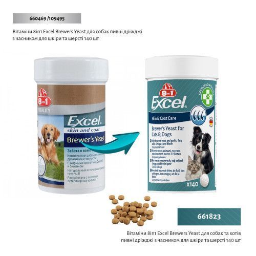 Витамины 8in1 Excel Brewers Yeast для собак и кошек пивные дрожжи с чесноком для кожи и шерсти 140 шт 661823 фото