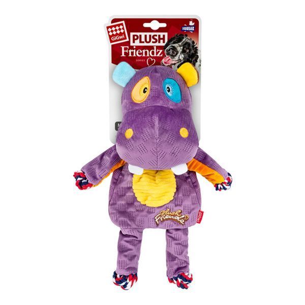 Іграшка для собак Бегемот з мотузками та пищалкою GiGwi Plush Friendz, текстиль, 34 см 2255 фото