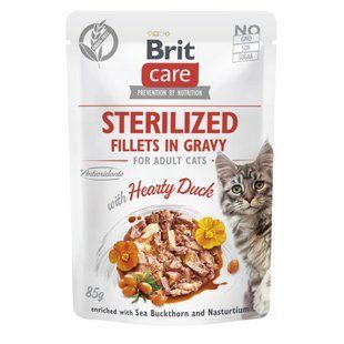 Корм влажный Brit Care Fillets in Gravy Hearty Duck Sterilized д/стерилизированных кошек филе в соусе с уткой 85 г 101043 фото