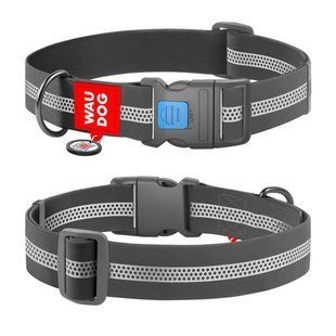 Ошейник для собак водостойкий WAUDOG Waterproof с QR паспортом, светоотражающий, пластиковый фастекс, XXL, Ш 40 мм, Длин 46-70 см, серый 251011 фото