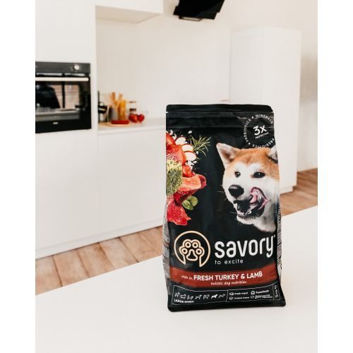 Корм сухой Savory Large Breeds rich in Fresh Turkey & Lamb для взрослых собак больших пород от 25 кг со свежим ягненком и инд 30235 фото
