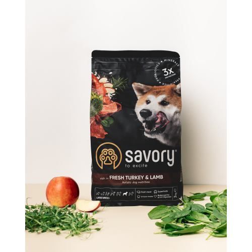 Корм сухой Savory Large Breeds rich in Fresh Turkey & Lamb для взрослых собак больших пород от 25 кг со свежим ягненком и инд 30235 фото