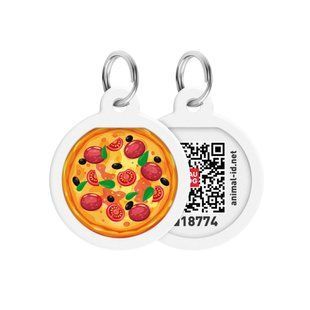 Адресник для собак и кошек металлический WAUDOG Smart ID с QR паспортом, рисунок "Пицца", круг, Д 25 мм 225-4038 фото