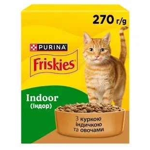 Сухий корм FRISKIES Indoor для дорослих котів що постійно перебувають у приміщенні, з куркою та індичкою, з овочами, 270 г