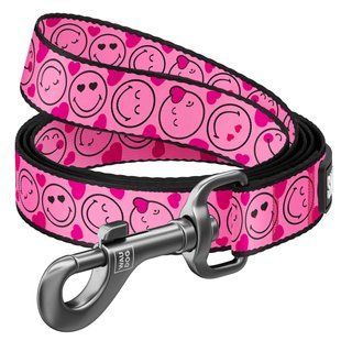 Повідець для собак нейлоновий WAUDOG Nylon, малюнок "Смайли на рожевому", S, Ш 15 мм, Дов 122 см 340-0187 фото