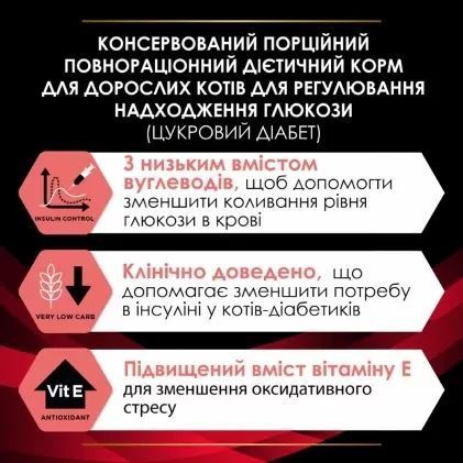 Вологий дієтичний корм PRO PLAN VETERINARY DIETS DM ST/OX Diabetes Managment для дорослих котів для регулювання надходження глюкози (цукровий діабет), шматочки у підливці, з куркою, 85 г 8445290093493 фото