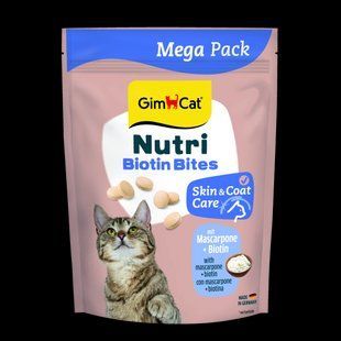 Витамины GimCat Nutri Biotin Bites для взрослых кошек для улучшения состояния кожи и шерсти с маскарпоне и биотином 425 г G-419695 фото