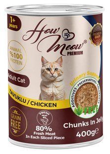Повнораціонний вологий корм для дорослих котів Хау Мяу How Meow з куркою 400г 184913 фото