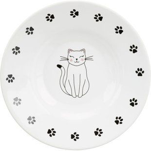 Миска Trixie для кошек керамическая плоская с принтом 0,2 л 15 см белая 24651 фото