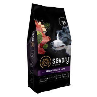 Корм сухой Savory Medium Breed rich in Fresh Turkey & Lamb для взрослых собак средних пород от 10 до 25 кг со свежим ягненком 30273 фото