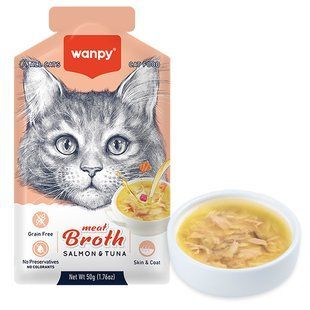 Wanpy Meat Broths Salmon&Tuna ВАНПИ СУП С ЛОСОСЕМ И ТУНЦОМ беззерновой жидкий корм для котов, пауч 50г RAC-63 фото