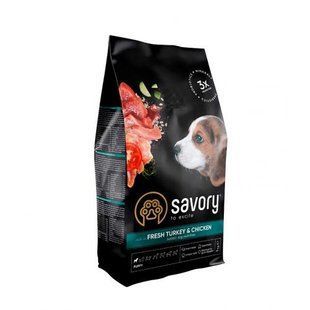 Корм сухой Savory Puppy rich in Fresh Turkey & Chicken для щенков всех пород со свежей индейкой и курицей 1 кг 30280 фото