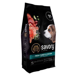Корм сухой Savory Puppy rich in Fresh Turkey & Chicken для щенков всех пород со свежей индейкой и курицей 12 кг 30303 фото