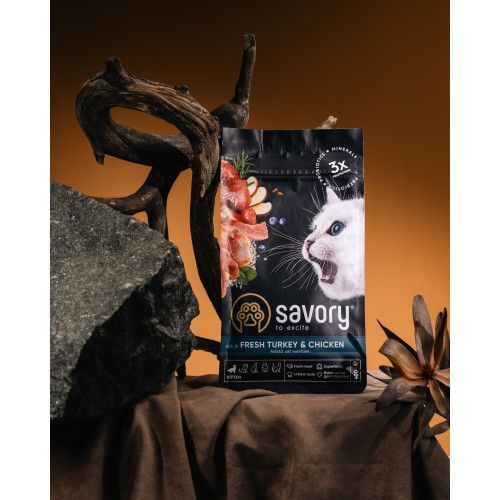 Корм сухой Savory Kitten rich in Fresh Turkey and Chicken для котят всех пород со свежей индейкой и курицей 400 г 30136 фото