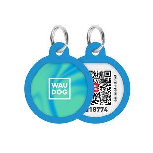 Адресник для собак и кошек металлический WAUDOG Smart ID с QR паспортом, рисунок "Градиент голубой", круг, Д 25 мм 225-4036 фото