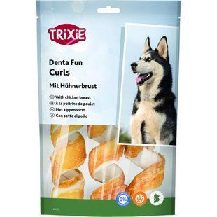 Ласощі Trixie Denta Fun Chicken Chewing Curls для собак Палички для чищення зубів сиром ятна шкіра з куркою 15 см 110 г 3 шт 31473 фото