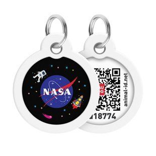 Адресник для собак і котів металевий WAUDOG Smart ID з QR паспортом, малюнок "NASA", коло, Д 30 мм 230-0147 фото