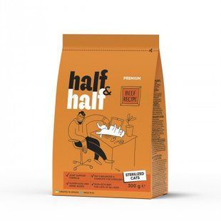 Корм сухой HalfHalf для стерилизованных кошек с говядиной 300 г 20932 фото