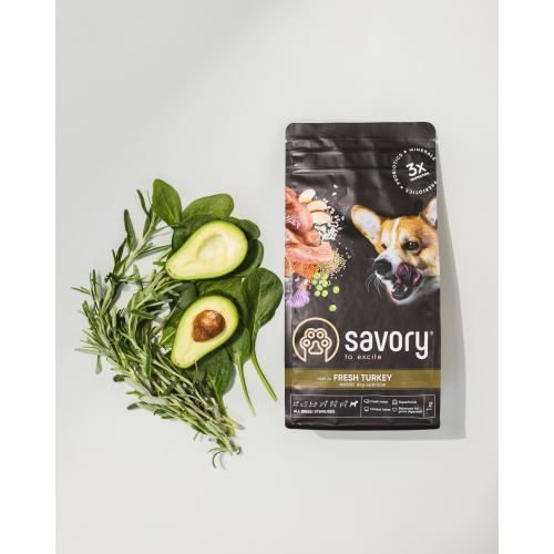 Корм сухий Savory All Breed Sterilised rich in Fresh Turkey для стерилізованих собак усіх порід зі свіжою індичкою 3 кг 31508 фото