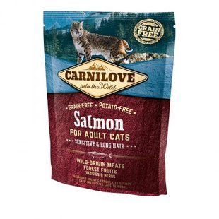 Корм сухой Carnilove Cat Sensitive and Long Hair для кошек с чувствительным пищеварением с лососем 400 г 170192/2294 фото