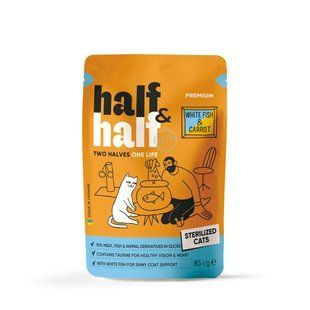 Корм влажный Half&Half для стерилизованных кошек с белой рыбой и морковью в соусе 85 г HH_21908 фото