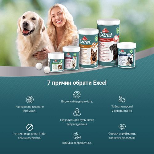 Витамины 8in1 Excel Calcium для щенков и взрослых собак для зубов и костей кальций 1700 шт 661832 фото