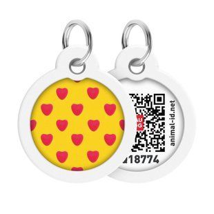 Адресник для собак і котів металевий WAUDOG Smart ID з QR паспортом, малюнок "Серця", коло, Д 30 мм 230-0203 фото