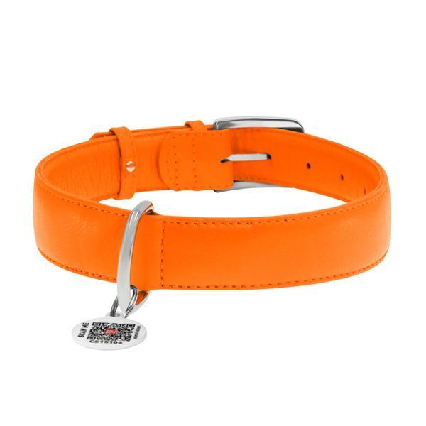 Ошейник для собак кожаный WAUDOG Glamour с QR паспортом, без украшений, XL, Ш 35 мм, Длин 46-60 см оранжевый 33224 фото
