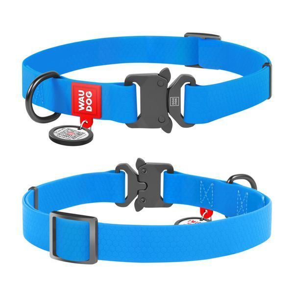 Ошейник для собак водостойкий WAUDOG Waterproof c QR паспортом, металлическая пряжка-фастекс, Ш 25 мм, Длинна 38-58 см, голубой 27842 фото