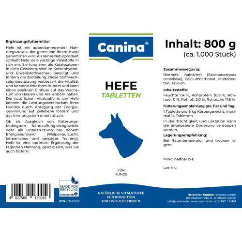 Комплекс вітамінів групи В Canina Hefe для собак дріжджові таблетки з ензимами 800 г 992 табл. 130016 Canina фото