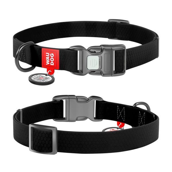 Ошейник для собак водостойкий WAUDOG Waterproof c QR паспортом, пластиковая пряжка-фастекс, Ш 15 мм, Длин 25-35 см, черный 27391 фото