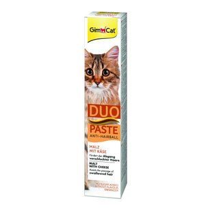 Паста GimCat DUO PASTE Anti-hairboll malt with cheese для кошек с чувствительным пищеварением всех пород мальт и сыр 50г G-427218 фото