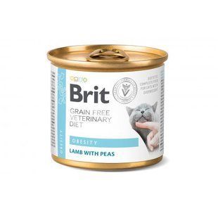 Вологий корм Brit Grain Free Veterinary Diets Obesity для котів при ожирінні та надмірній вазі з ягням та зеленим горошком 2 100711 фото