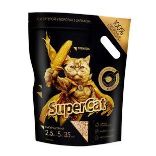 Кукурузный наполнитель SuperCat Премиум, комковающий, для кошачьих туалетов,2,5 кг 3536 фото