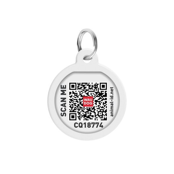 Адресник для собак і котів металевий WAUDOG Smart ID з QR паспортом, малюнок "Банани на рожевому", коло, Д 25 мм 225-4055 фото