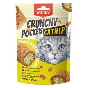 Wanpy Crunchy Pockets Chicken & Catnip ВАНПІ ХРУСТКІ ПОДУШЕЧКИ З КУРКОЮ ТА КОТЯЧОЮ М&rsquo;ЯТОЮ ласощі для котів BA-65H фото