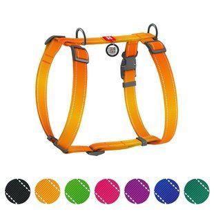 Шлея для собак анатомічна H-подібна WAUDOG Nylon Mono з QR-паспортом, світловідбивна, пластиковий фастекс, розмір S, Ш 15 мм, A 30-40 см, B 30-50 см помаранчевий 52714 фото