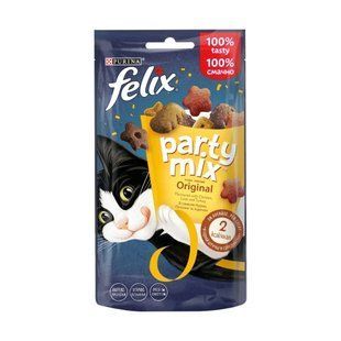 Лакомство FELIX Party Mix Ориджинал Микс для взрослых кошек, со вкусом курицы, печени и индейки, 60 г 7613287631459 фото