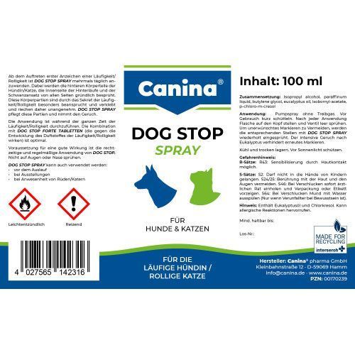 Гигиеническое средство Canina Dog Stop Forte для собак и кошек для успокоения при течке спрей 100 мл 142316 AD фото