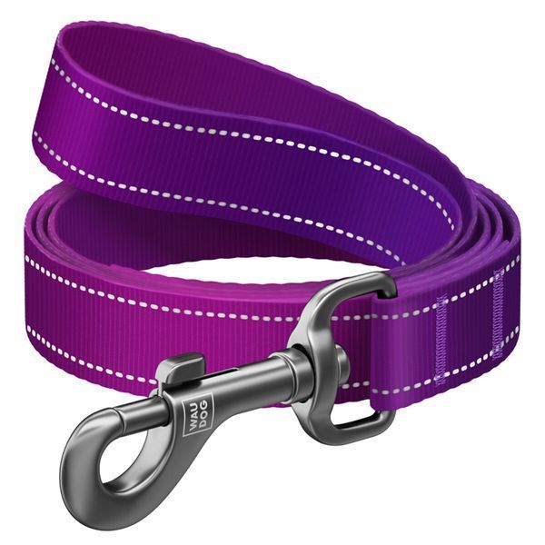 Повідець для собак нейлоновий WAUDOG Nylon Mono, світловідбивний, S, Ш 15 мм, Дов 200 см, фіолетовий 46359 фото