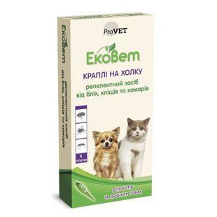 Краплі Provet ЕКОВЕТ для котів та дрібних порід собак, 4 піпетки по 0,5 мл репелент PR241110_1уп.(4пип) фото