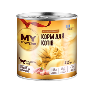 Влажный корм MY champion кусочки с курицей и индейкой для кошек, 415г 182074 фото