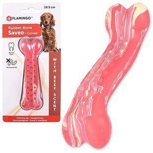 Flamingo Rubber Saveo Curved Bone Beef ФЛАМІНГО САВЕО ВИГНУТА КІСТКА жувальна іграшка для собак, смак яловичини 519526 фото