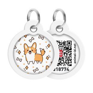 Адресник для собак и кошек металлический WAUDOG Smart ID с QR паспортом, рисунок "Корги", круг, Д 30 мм 230-0212 фото